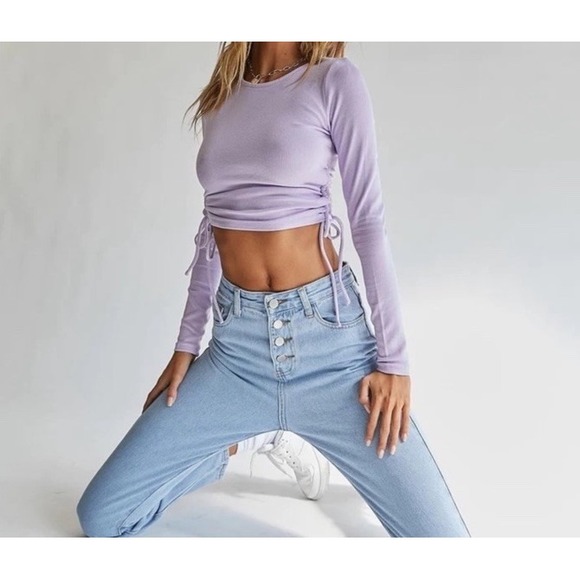 Princess Polly Top Women's 4 Purple Noorie Long Sleeves Cropped Ribbed‎ Stretch - Picture 2 of 8